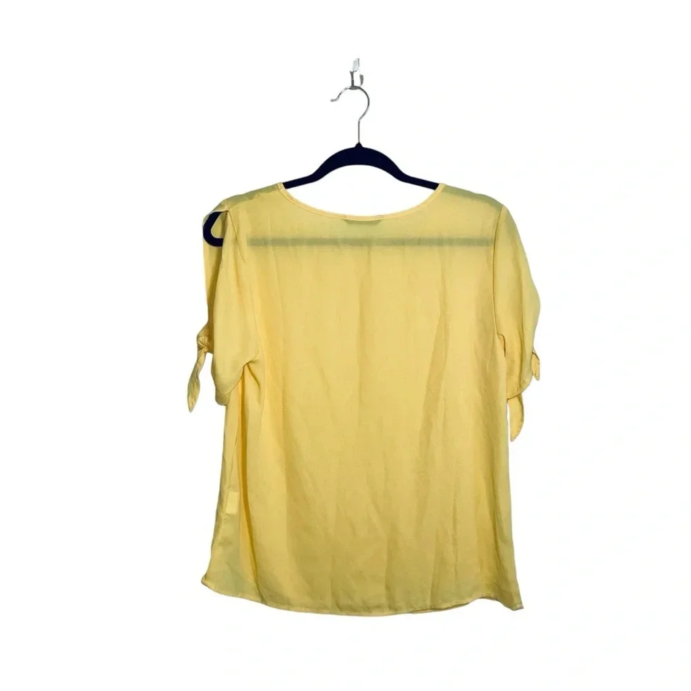 Shein Lemon Yellow Open Keyhole Tie Sleeve Blouse Medium Women’s